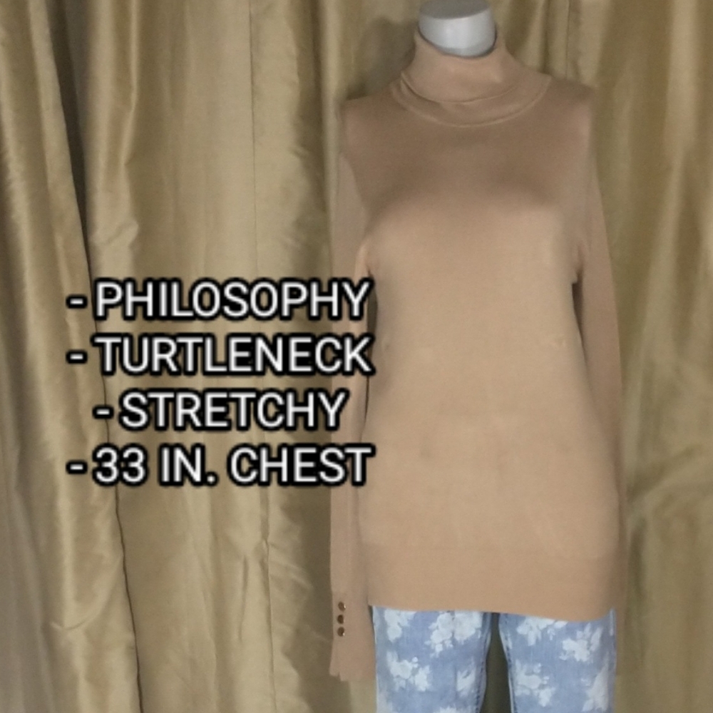 Philosophy Tan Slim Turtleneck. Size Small.
